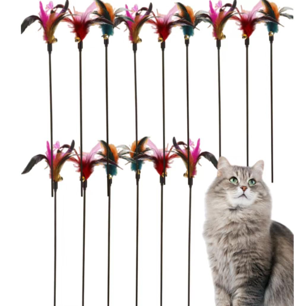 Nine Mpets 15-Pack Cat Feather Toys and Teaser Wand- Feather Toys for Cats,cat Feather Toy cat Toys for Indoor Cats,Feather Stick cat Toy cat Teaser Wand - Feather Wand cat Toy