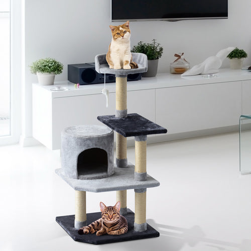 PawHut 39" Cat Scratching Tree Kitten Condo Playhouse Kitty Activity