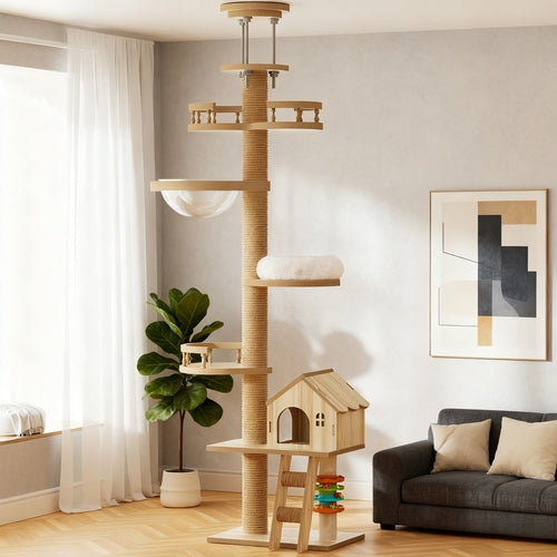 Floor to Ceiling Cat Tree – Adjustable Height Modern Cat Tower with