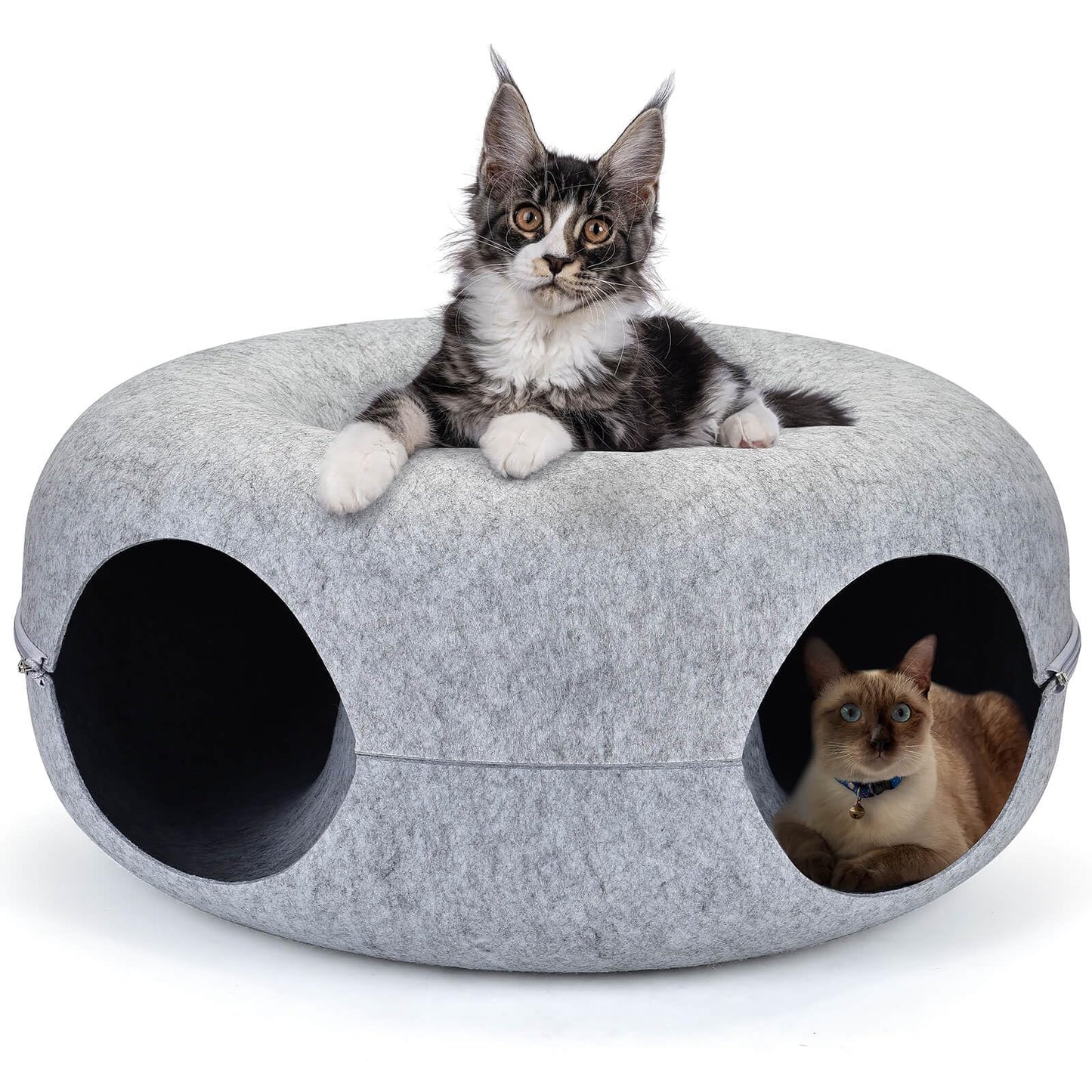 petizer 20" Cat Tunnel Large Cat Donut Tunnel for Indoor Cats Detachable Peekaboo Cat Cave for Cat Hideaway Round Felt Cat House Cat Play Tunnel for Multiple Cats (20 inch Light Grey)