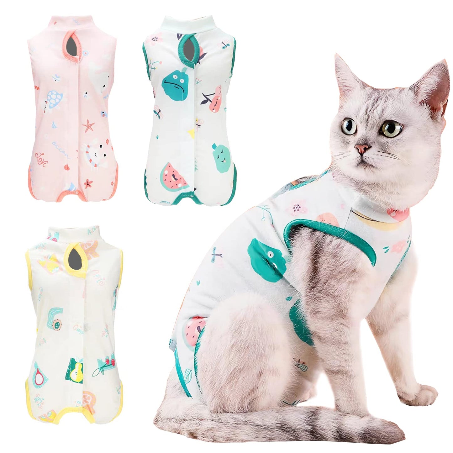 3 Pieces Cat Recovery Suit Cat Onesie After Surgery Anti Licking Wounds for Cats Cat Surgery Recovery Suit Cat Outfit for Cats Cat Spay Recovery Suit Female (S)