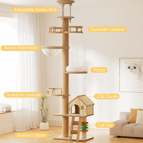 Floor to Ceiling Cat Tree – Adjustable Height Modern Cat Tower with