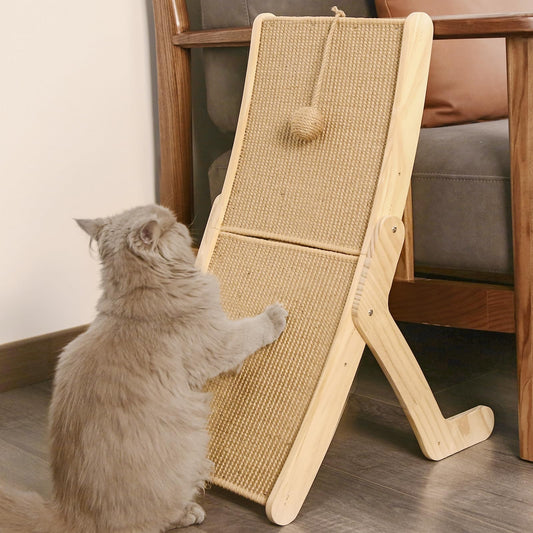 3 Ways Scratch Pads for Cats Sisal Cat Scrathers for Indoor Cats 26.8 Inches Cat Scrathing Board with Ball Wooden Frame Cat Scratcher Cat Cratch Pad with Sisal Mat
