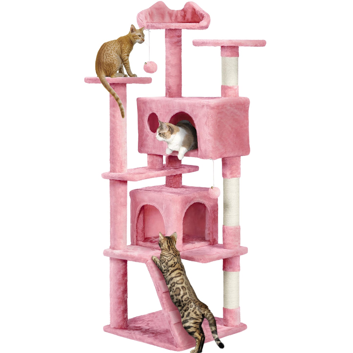 Yaheetech 62in Cat Tree Cat Tower for Indoor Cats Cat Furniture w/Double Cat Condo Scratching Posts Multiple Platforms and Balls for Kittens & Cats Pink