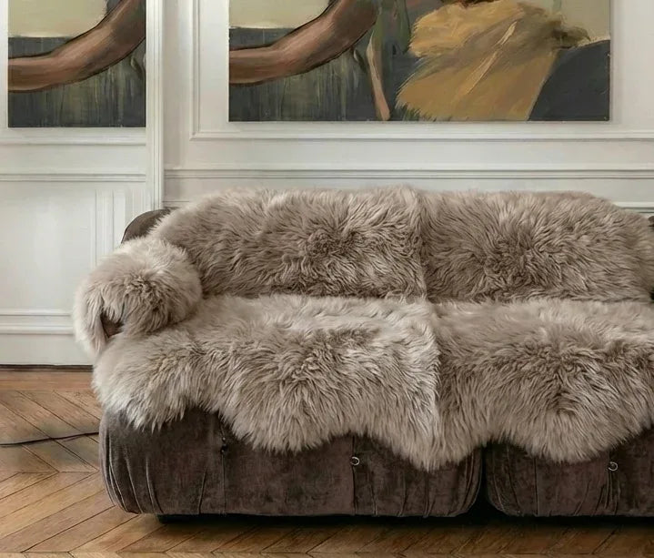 Genuine Beige Sheepskin Couch Cover for Pets — Natural Sofa Protector (Plastic-Free)