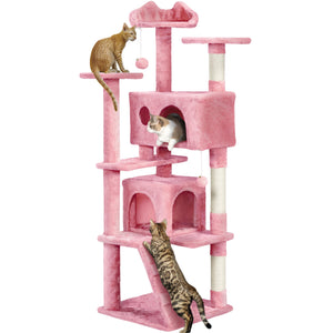 Yaheetech 62in Cat Tree Cat Tower for Indoor Cats Cat Furniture w/Double Cat Condo Scratching Posts Multiple Platforms and Balls for Kittens & Cats Pink