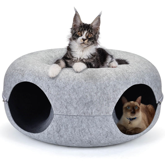 petizer 20" Cat Tunnel Large Cat Donut Tunnel for Indoor Cats Detachable Peekaboo Cat Cave for Cat Hideaway Round Felt Cat House Cat Play Tunnel for Multiple Cats (20 inch Light Grey)